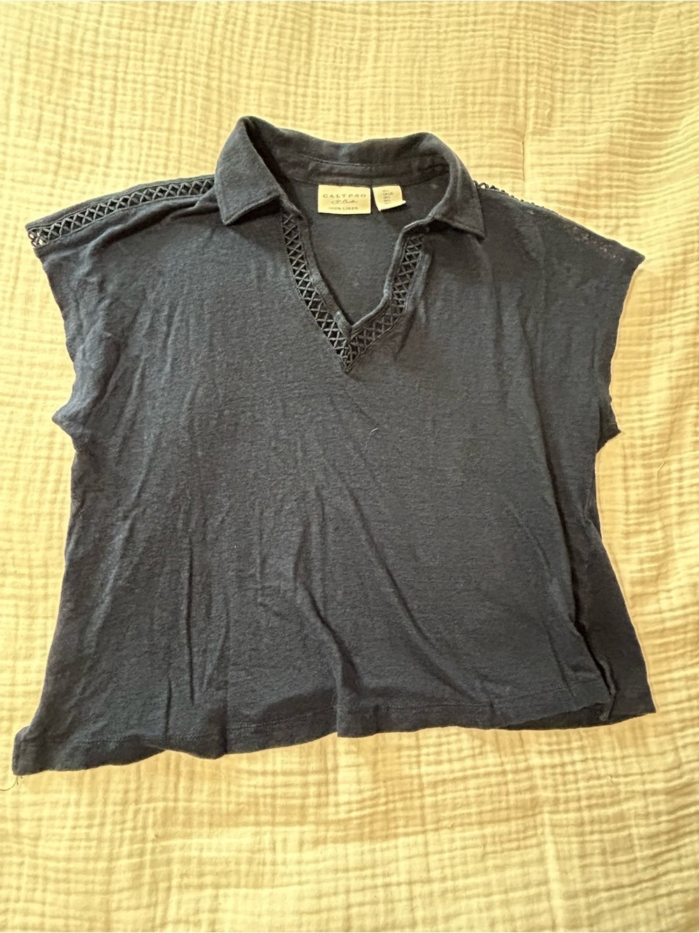 Calypso St Barth linen top blouse shirt collared
